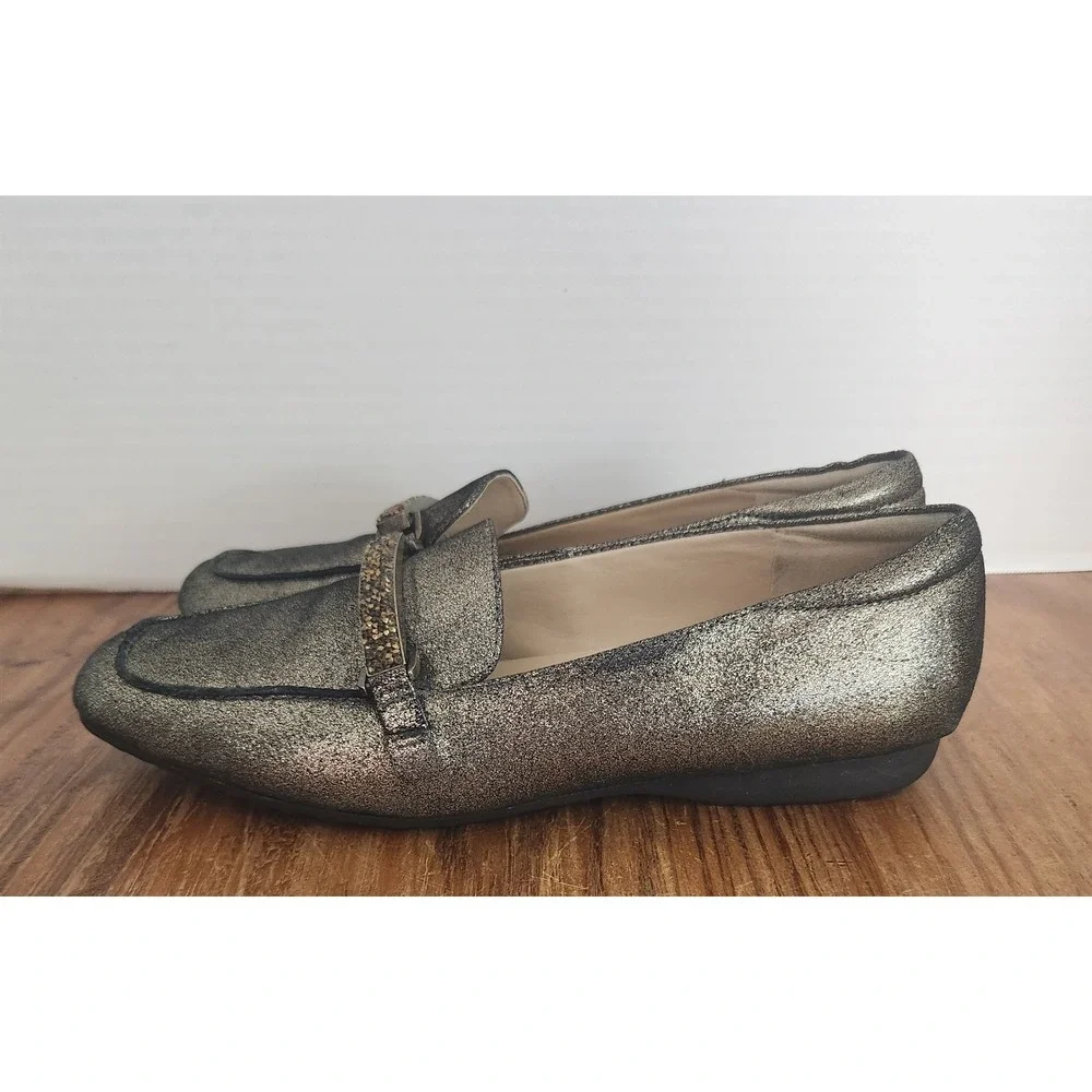 Karl Lagerfeld‎ Quigley Leather Bit Loafer Sparkling Bronze Size 9 Crystals Flat